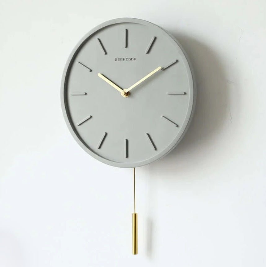 Cement Wall Clock With Metal Pendulum