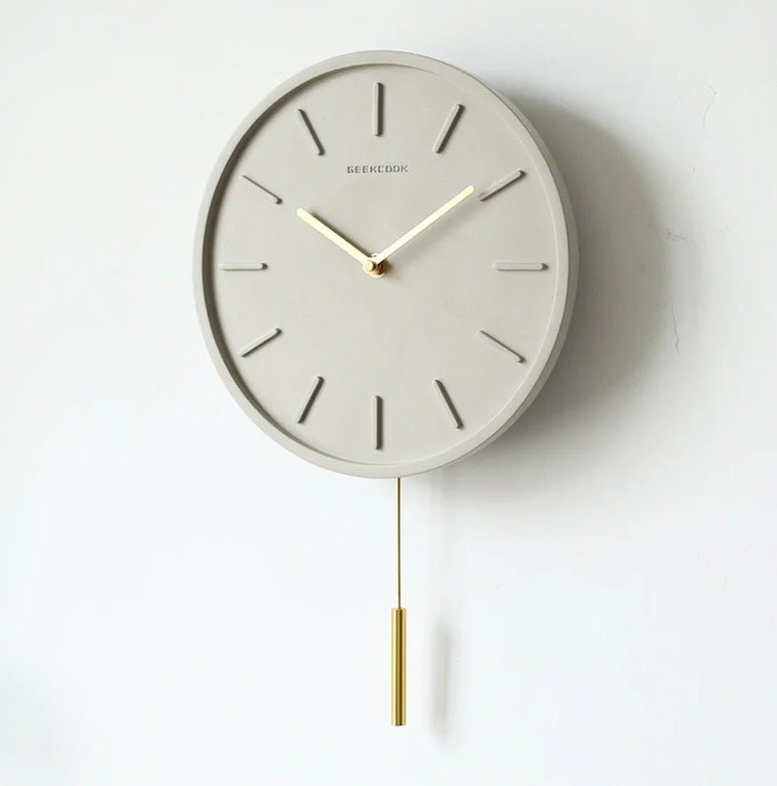 Cement Wall Clock With Metal Pendulum