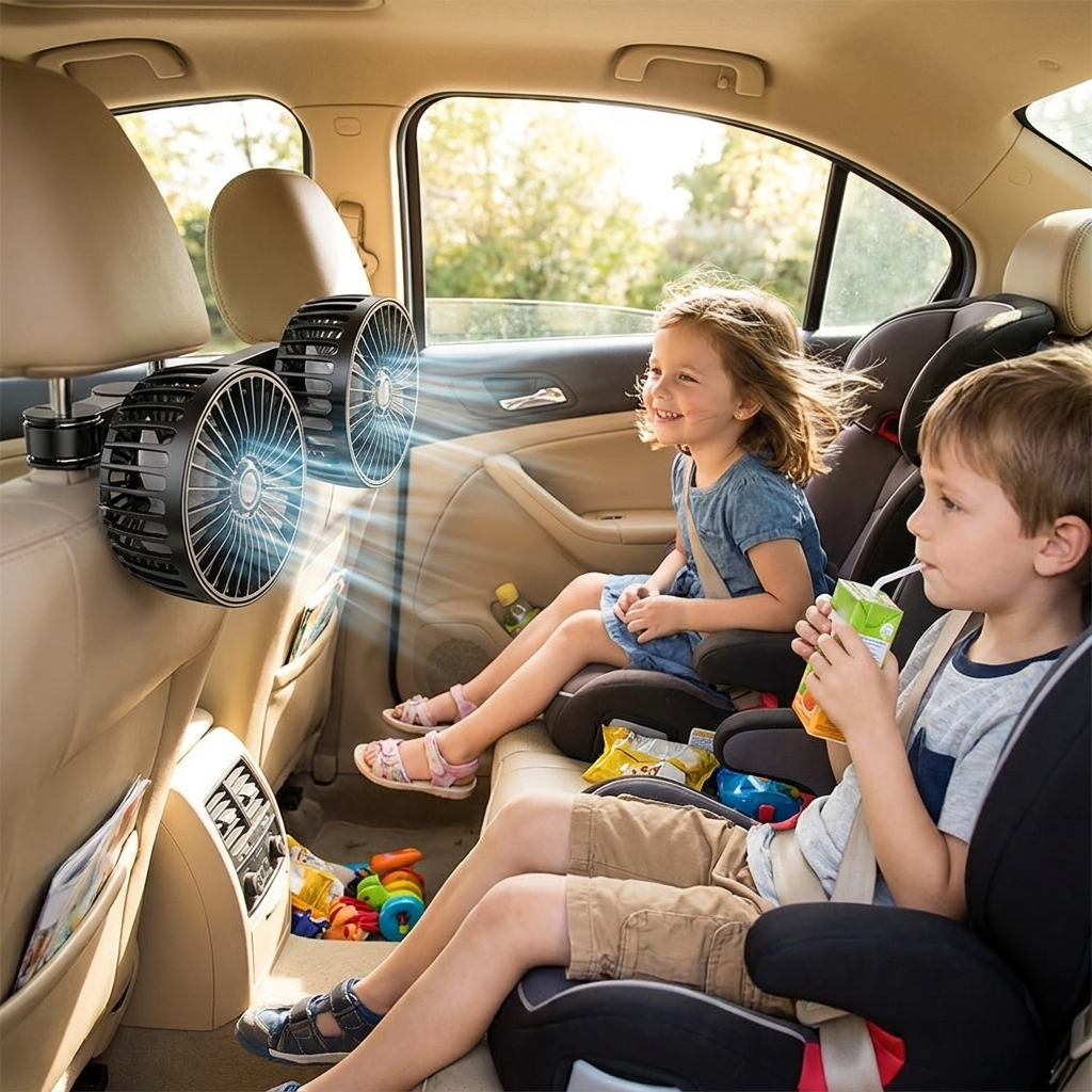 12V Dual-Head Car Cooling Fan with 360-Degree Rotation