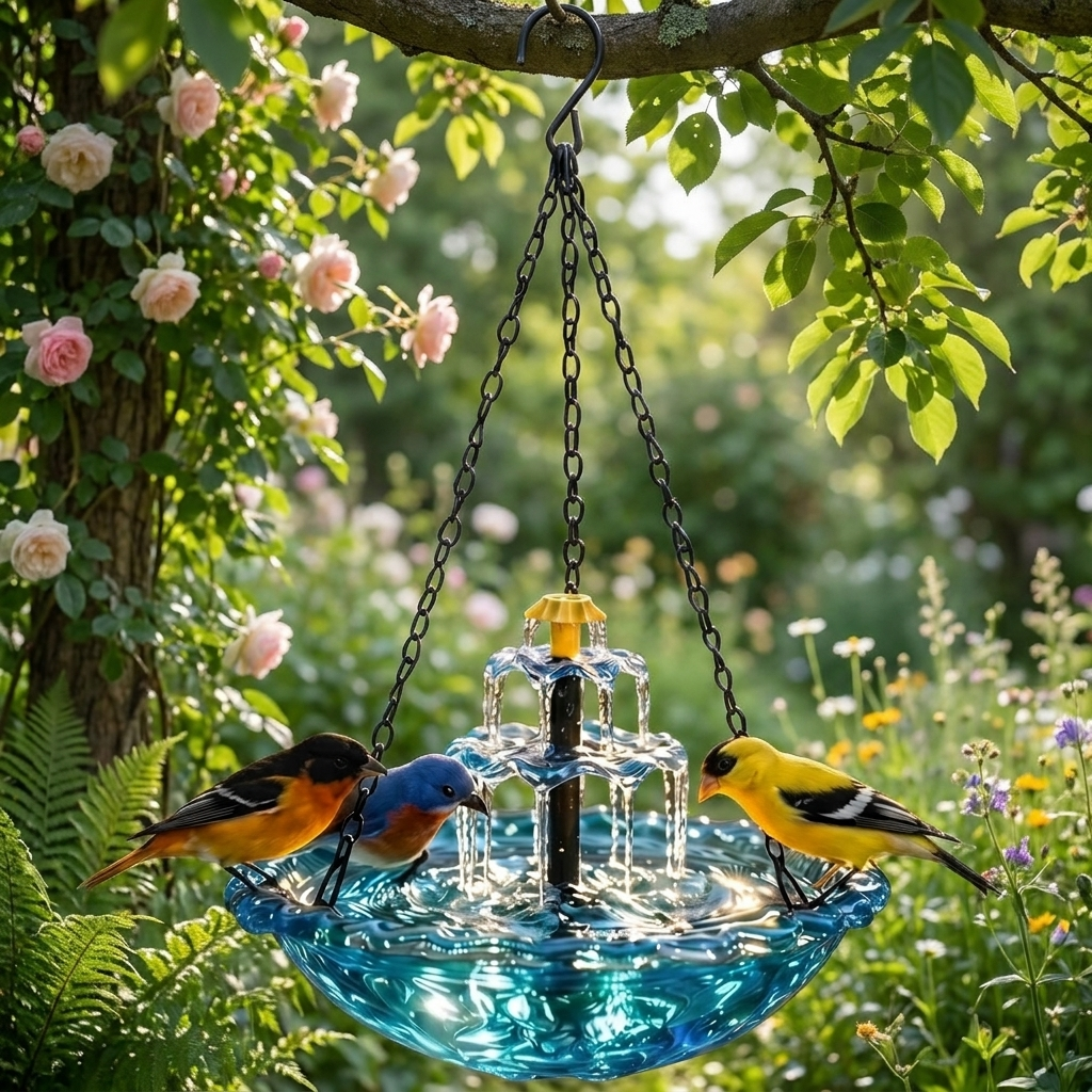 Solar Hanging Bird Bath Fountain with Automatic Pump