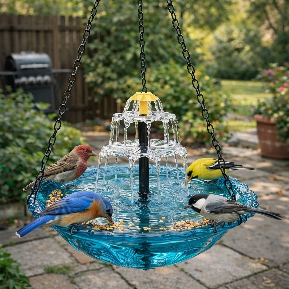 Solar Hanging Bird Bath Fountain with Automatic Pump