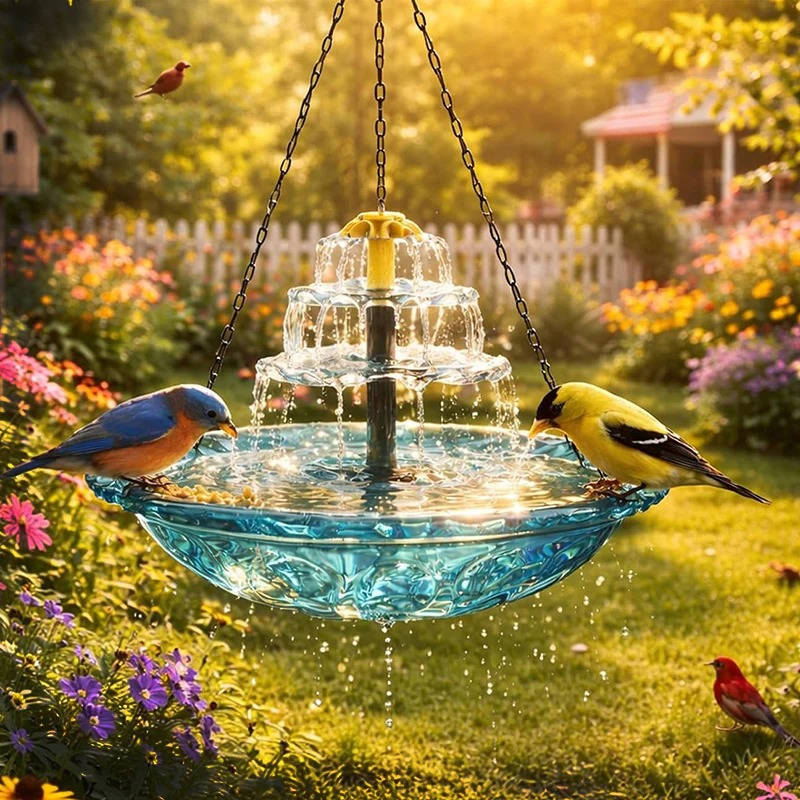 Solar Hanging Bird Bath Fountain with Automatic Pump