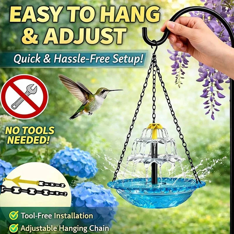 Solar Hanging Bird Bath Fountain with Automatic Pump