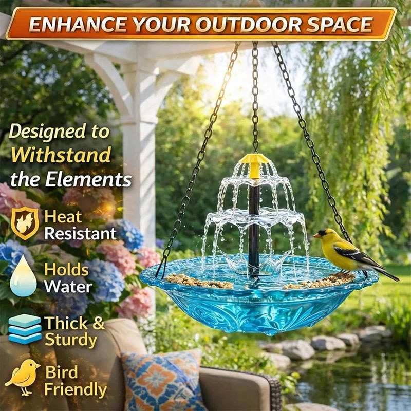 Solar Hanging Bird Bath Fountain with Automatic Pump