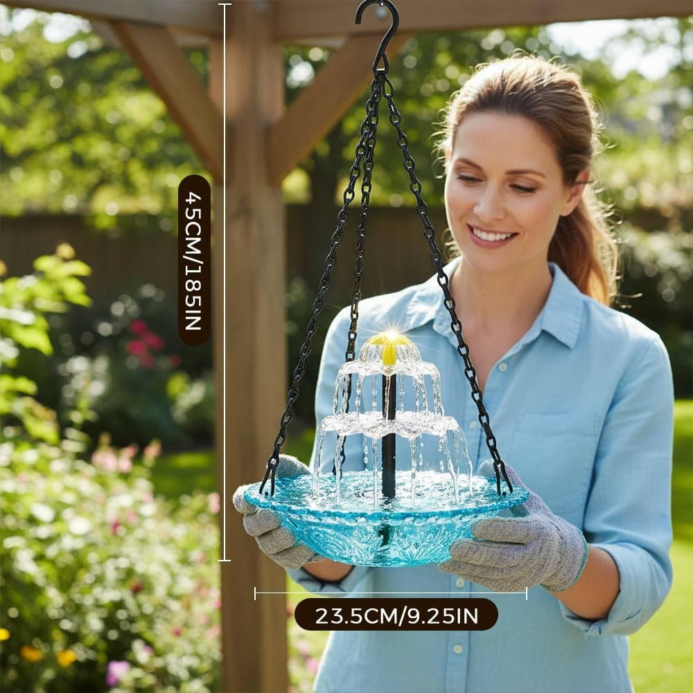 Solar Hanging Bird Bath Fountain with Automatic Pump