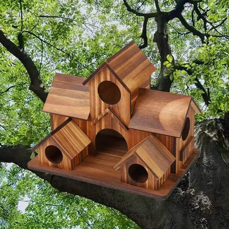 Wooden Bird House, Hanging Bird Feeder Villa For Outdoor Garden & Yard,