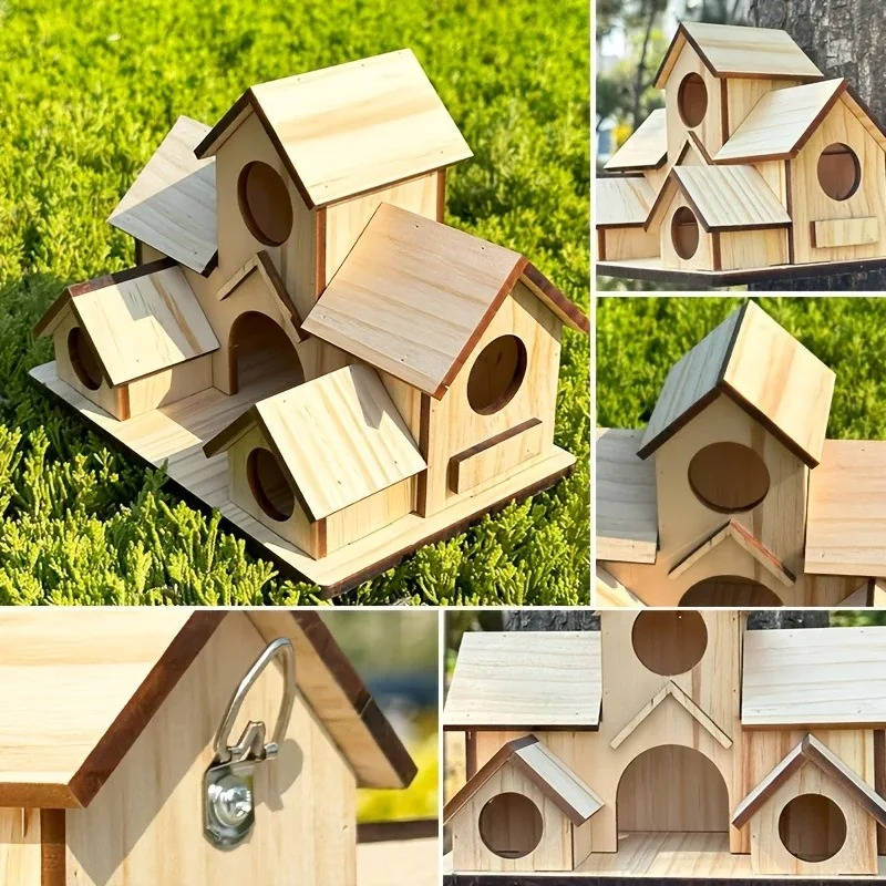 Wooden Bird House, Hanging Bird Feeder Villa For Outdoor Garden & Yard,