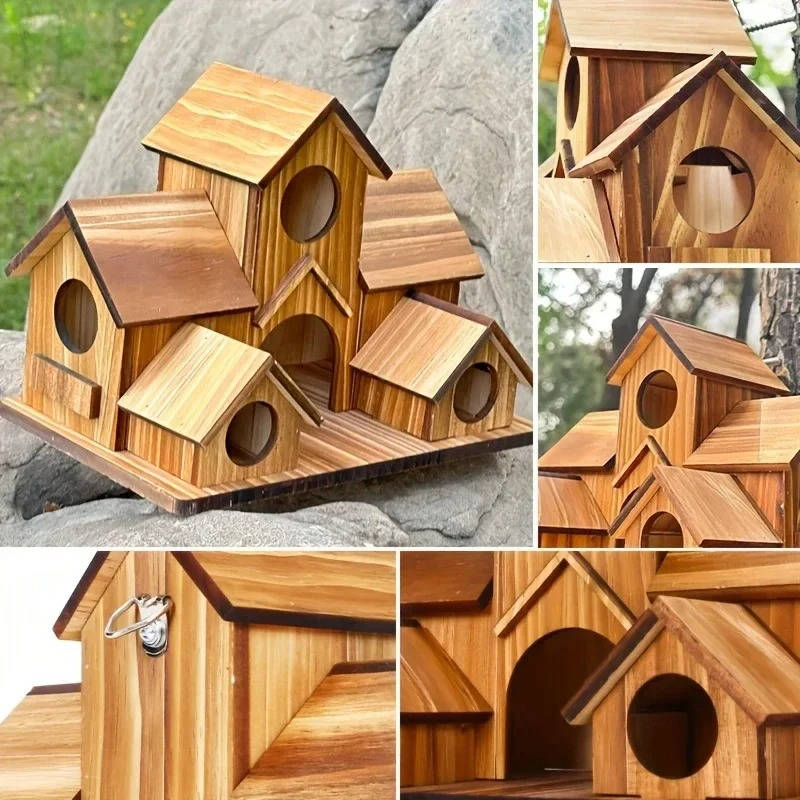 Wooden Bird House, Hanging Bird Feeder Villa For Outdoor Garden & Yard,