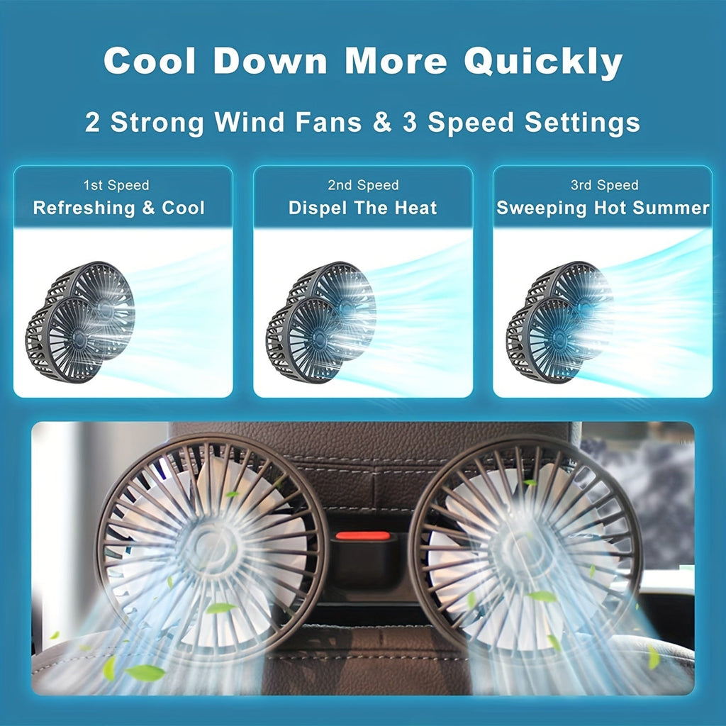 12V Dual-Head Car Cooling Fan with 360-Degree Rotation