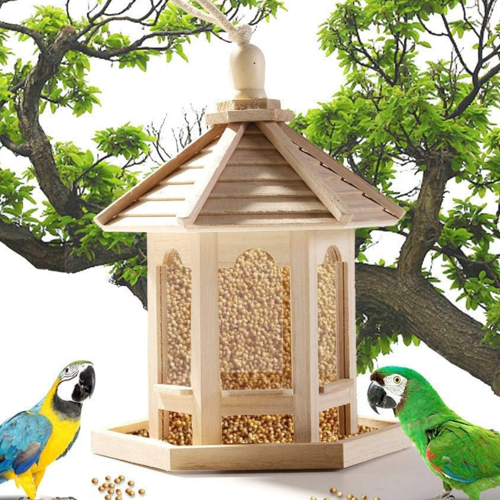 Transparent Wooden Bird Feeder