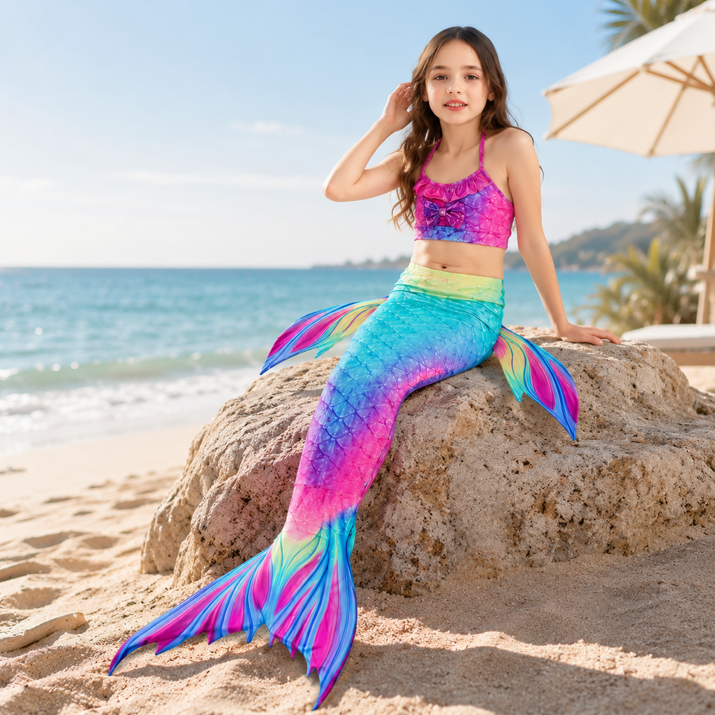 Kids Mermaid Swimsuit and Beach Costume Set