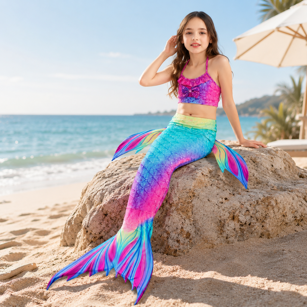 Kids Mermaid Swimsuit and Beach Costume Set