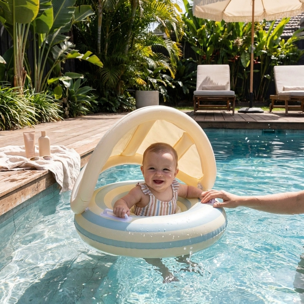 Inflatable Baby Swim Ring with Sun Canopy