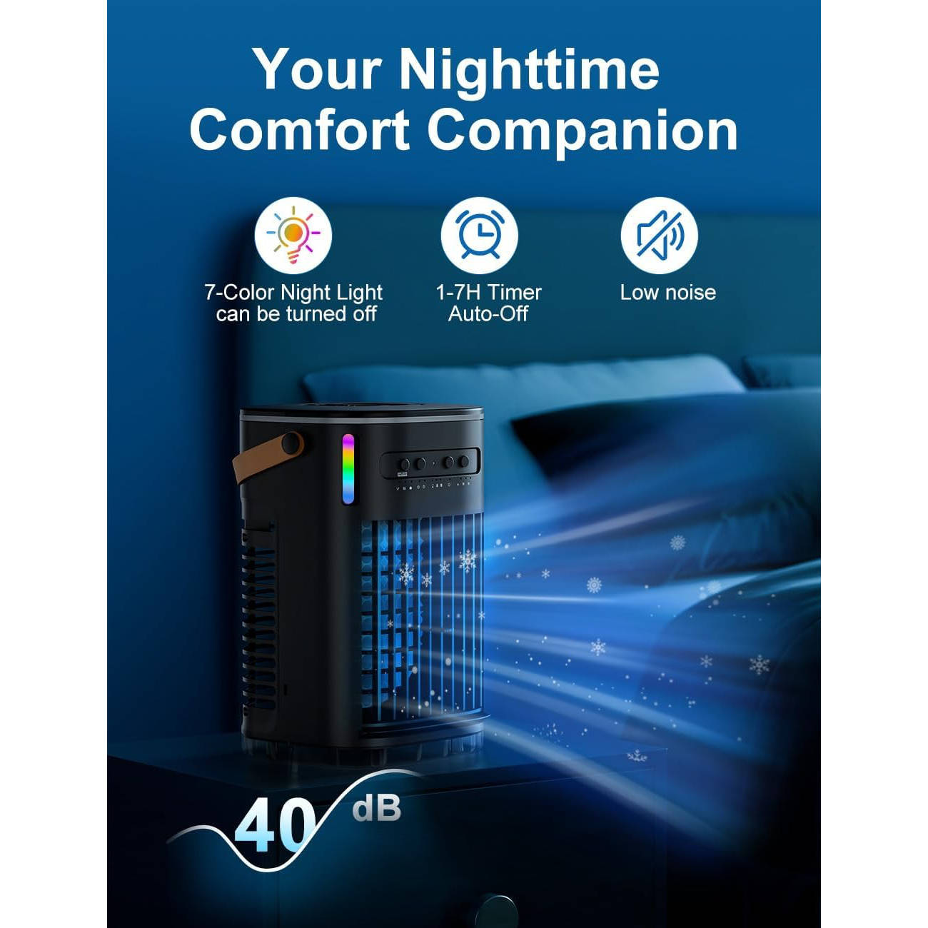 Portable Evaporative Air Cooler with 1.2L Water Tank and Remote