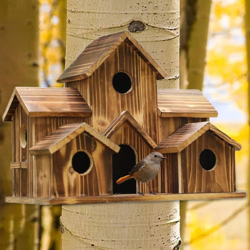Wooden Bird House, Hanging Bird Feeder Villa For Outdoor Garden & Yard,