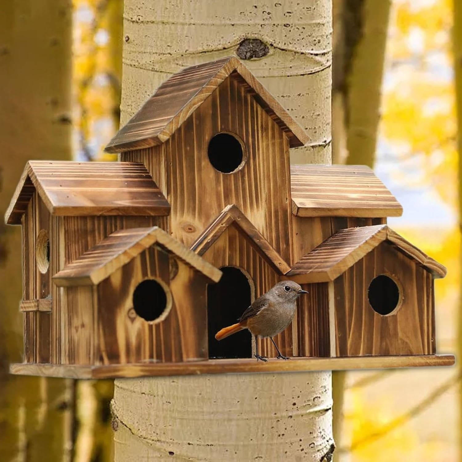 Wooden Bird House, Hanging Bird Feeder Villa For Outdoor Garden & Yard,