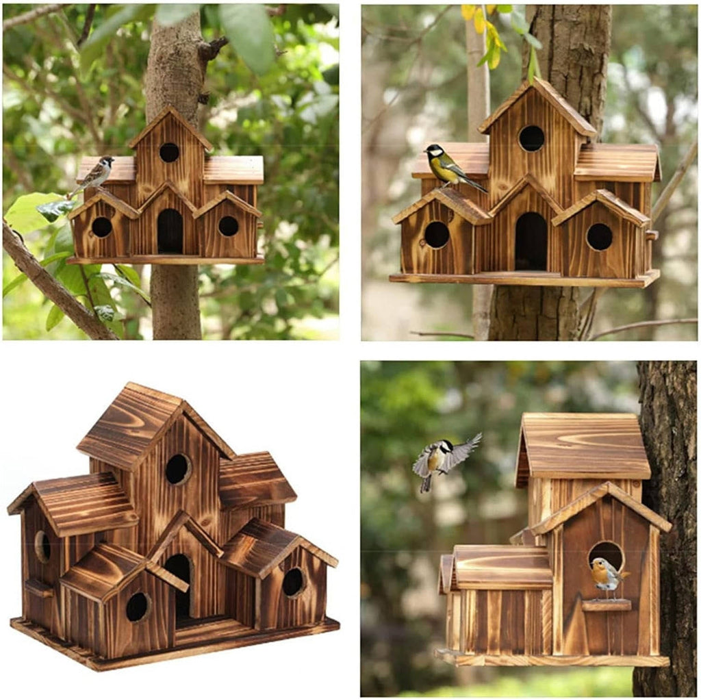 Wooden Bird House, Hanging Bird Feeder Villa For Outdoor Garden & Yard,