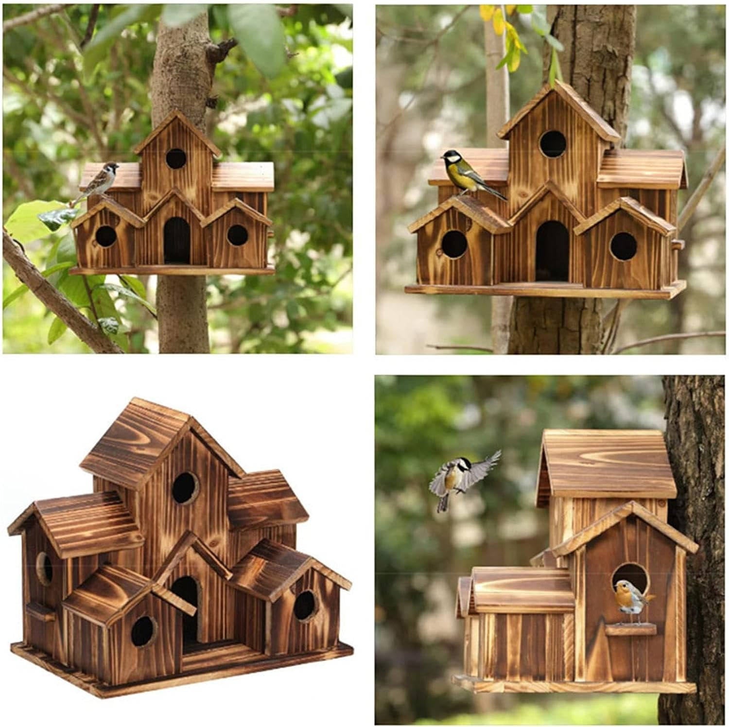 Wooden Bird House, Hanging Bird Feeder Villa For Outdoor Garden & Yard,
