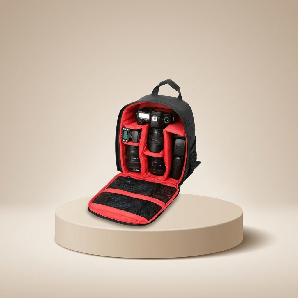 Large Camera Backpack with Zipper Closing
