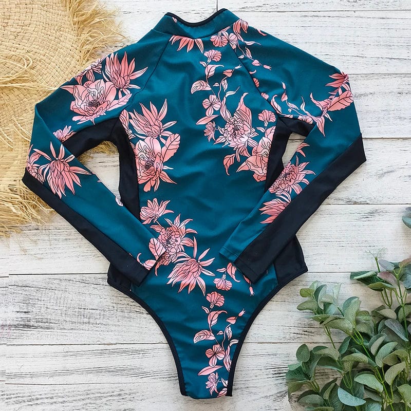 Long Sleeved One Piece Women's Swimsuit With Zipper