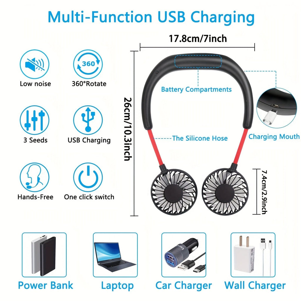 360-Degree Adjustable USB Rechargeable Neck Fan
