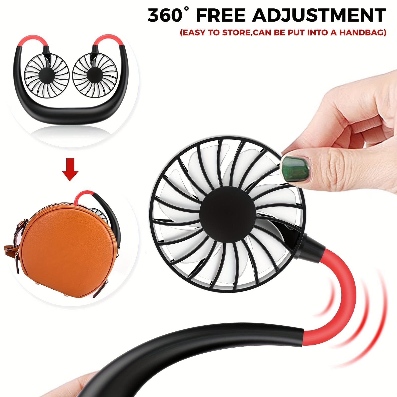 360-Degree Adjustable USB Rechargeable Neck Fan