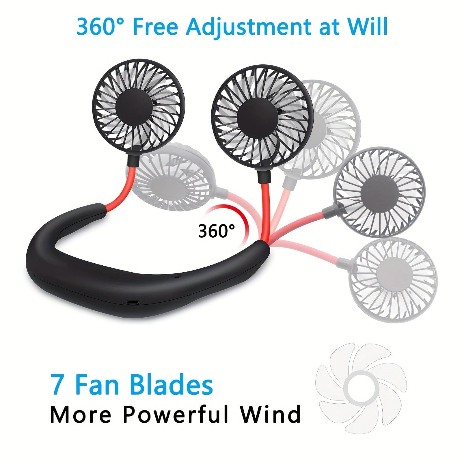 360-Degree Adjustable USB Rechargeable Neck Fan