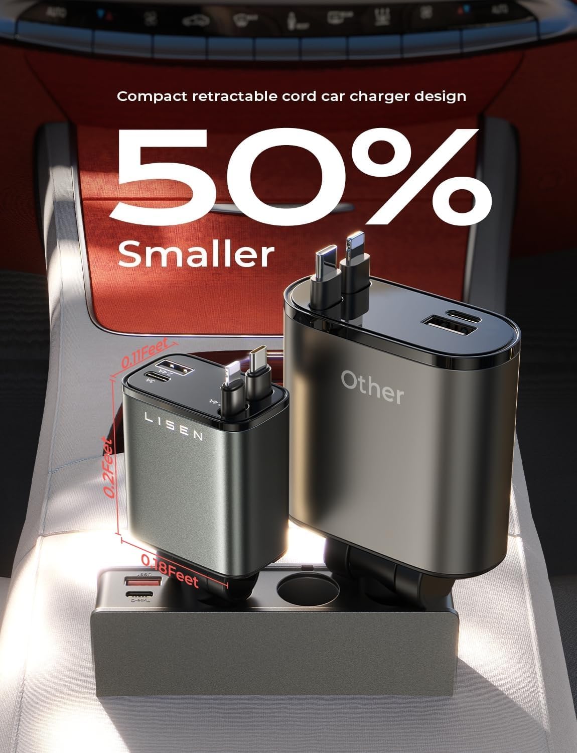 Retractable 69W USB-C Car Charger
