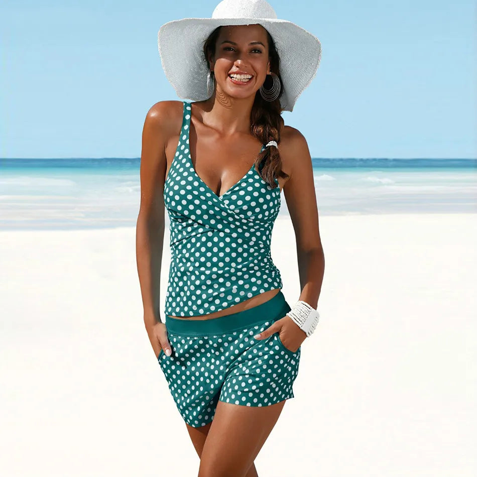 Tankini Set With Polka Dot Print